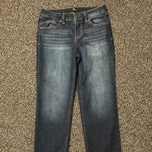 Ladies 1822 Dark Wash Denim Jeans Straight Leg Frayed Bottom Size 6